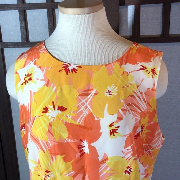 100% silk sheath dress/Casual Corner/ yellows, oranges/white/sleeveless/lined - Picture 2 of 14